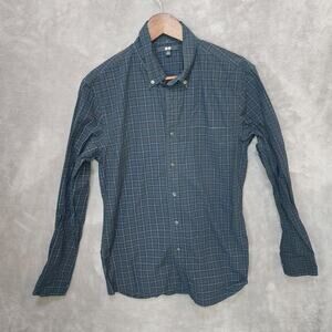Uniqlo Men's Small Long Sleeve Plaid Green Blue Navy Grid Shirt